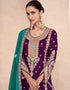 Designer Function Wear Heavy Readymade Salwar Suit Collection Purple Premium Silk Palazzo Straight Close-up View